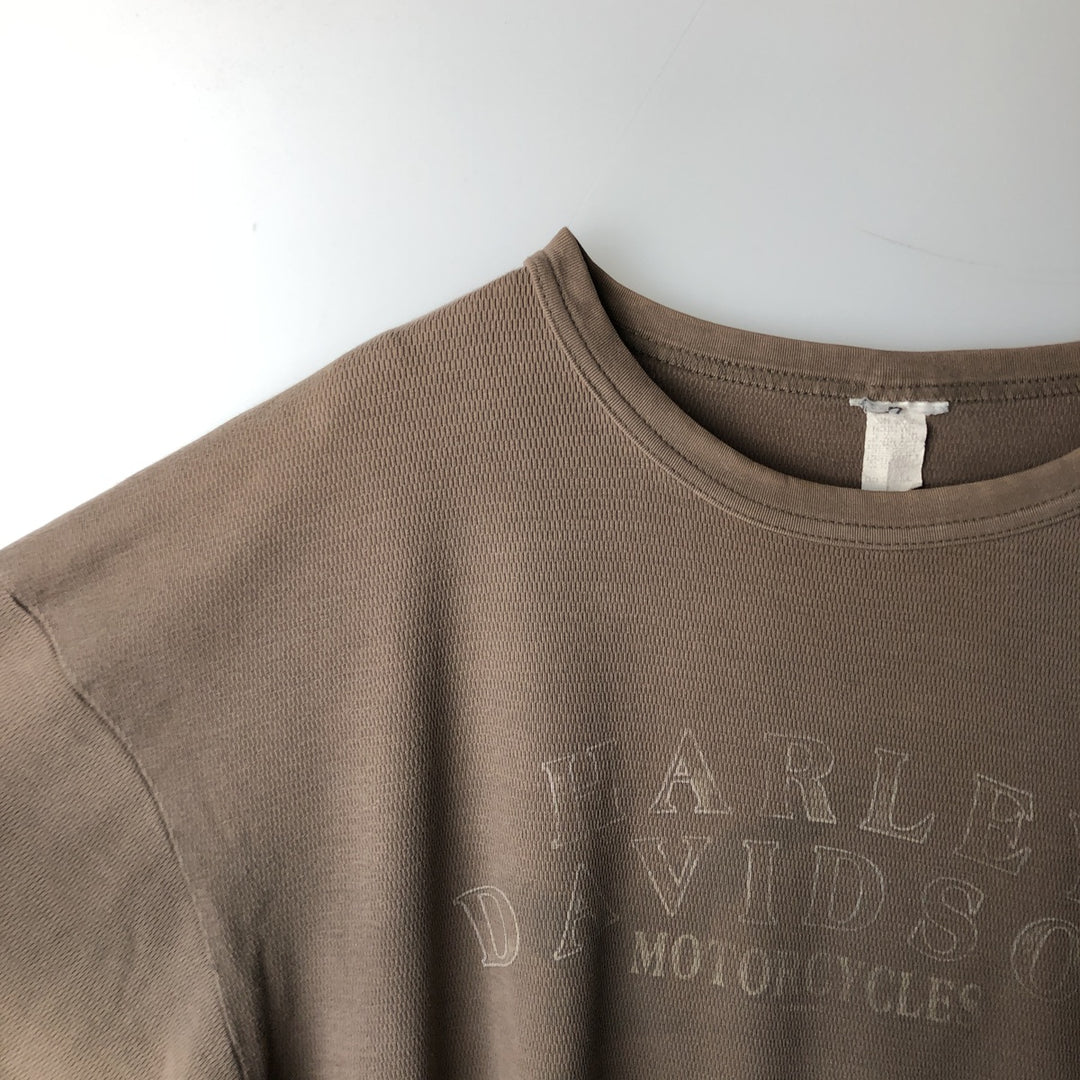 Harley-Davidson Thermal Long-Sleeve T-Shirt, Honeycomb Pattern, Made in USA, Men's Size XXL (approx.) cotton Beige type Vintage Second Hand