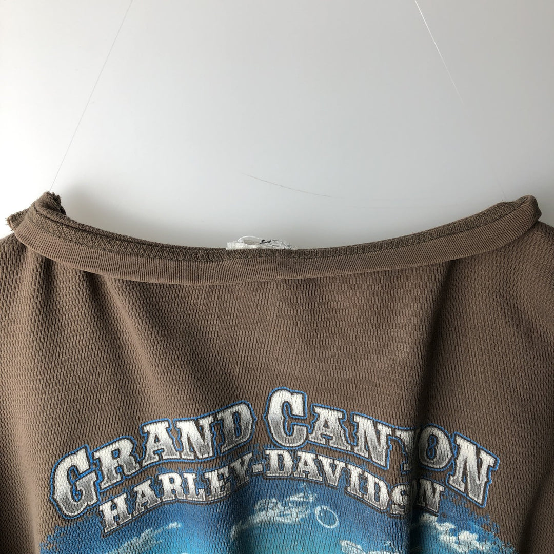 Harley-Davidson Thermal Long-Sleeve T-Shirt, Honeycomb Pattern, Made in USA, Men's Size XXL (approx.) cotton Beige type Vintage Second Hand