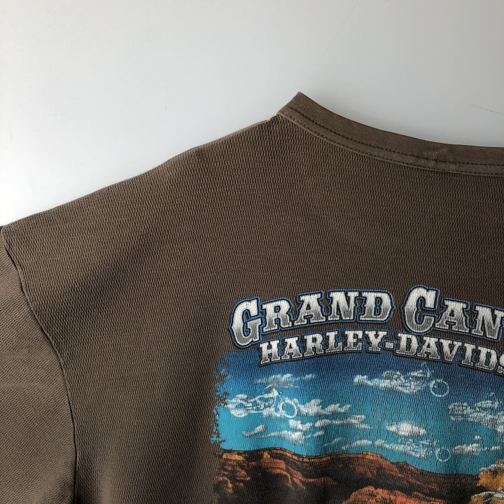 Harley-Davidson Thermal Long-Sleeve T-Shirt, Honeycomb Pattern, Made in USA, Men's Size XXL (approx.) cotton Beige type Vintage Second Hand