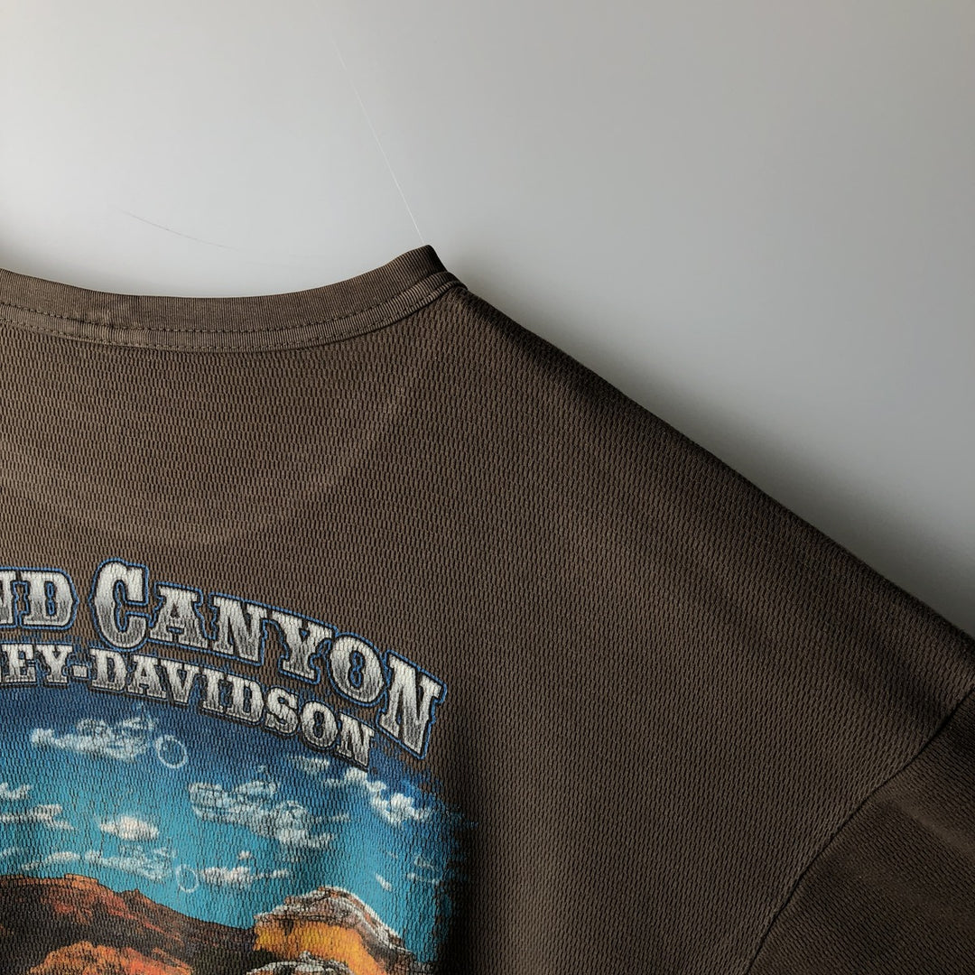 Harley-Davidson Thermal Long-Sleeve T-Shirt, Honeycomb Pattern, Made in USA, Men's Size XXL (approx.) cotton Beige type Vintage Second Hand