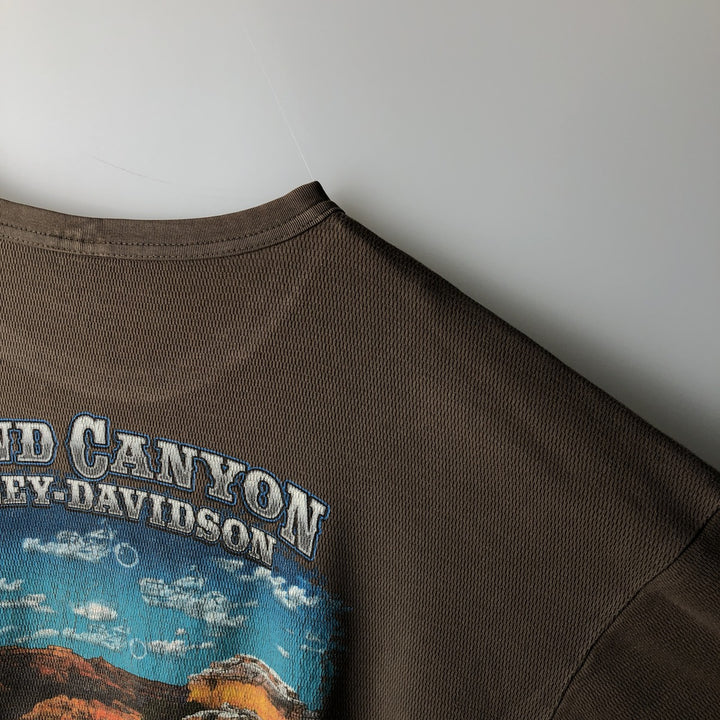 Harley-Davidson Thermal Long-Sleeve T-Shirt, Honeycomb Pattern, Made in USA, Men's Size XXL (approx.) cotton Beige type Vintage Second Hand
