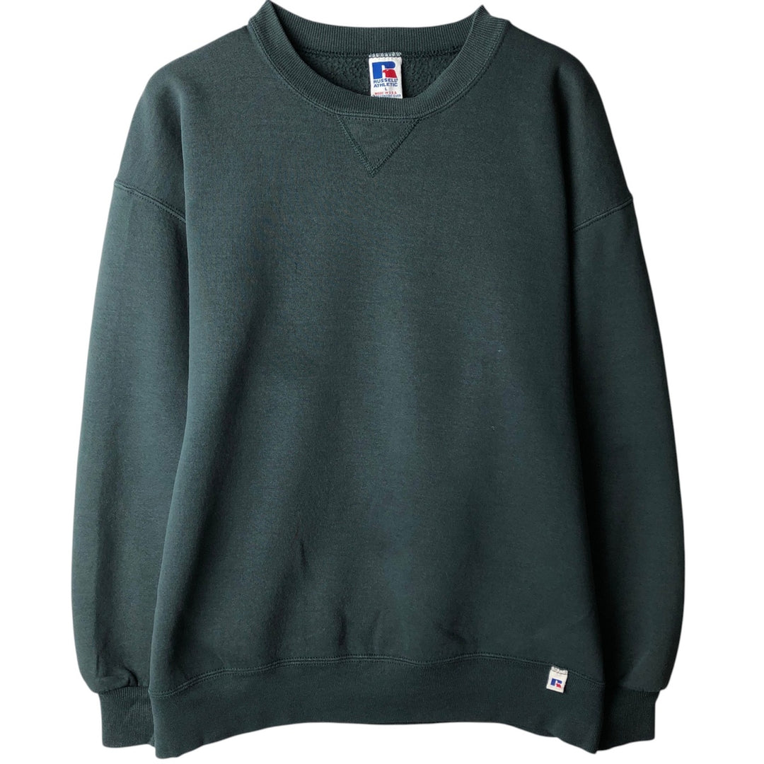 90'S Russell plain blank sweatshirt, sweatshirt, made in USA, men's size L, vintage cotton dark green Vintage Second Hand