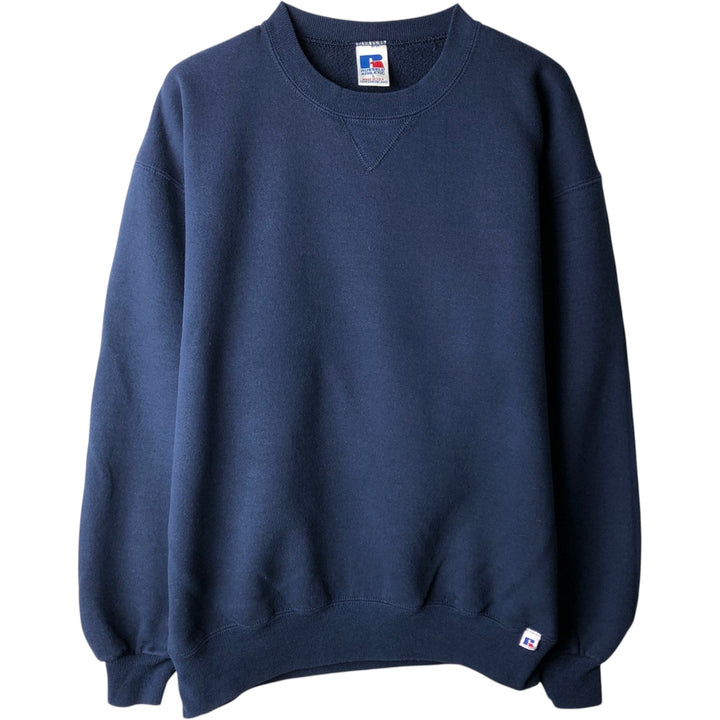 90'S Russell plain blank sweatshirt, sweatshirt, made in USA, men's size L, vintage cotton Navy blue Vintage Second Hand