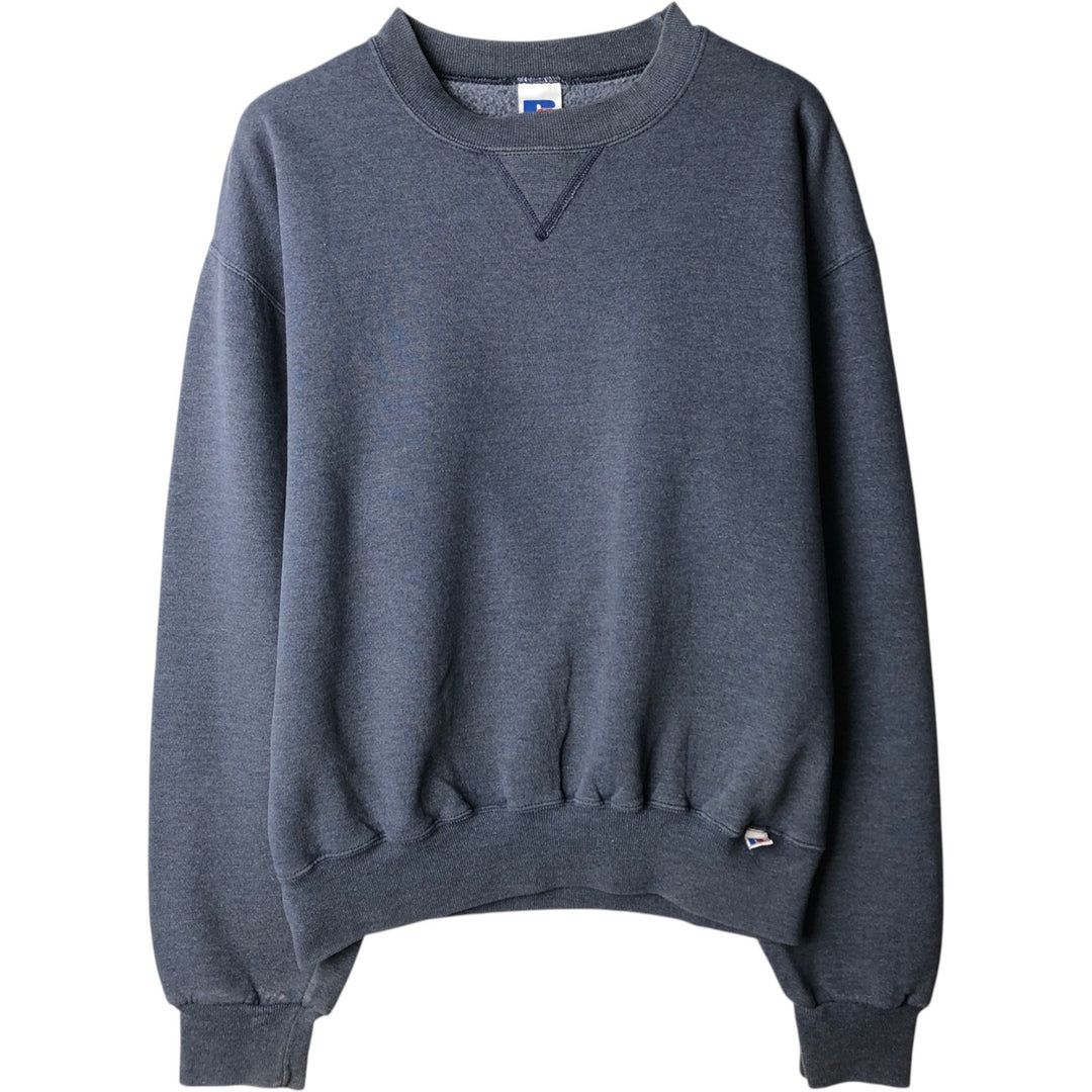 90'S Russell plain blank sweatshirt, men's M size, vintage polyester navy blue type Vintage Second Hand