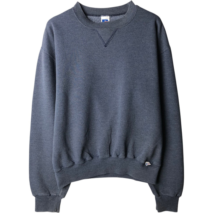 90'S Russell plain blank sweatshirt, men's M size, vintage polyester navy blue type Vintage Second Hand