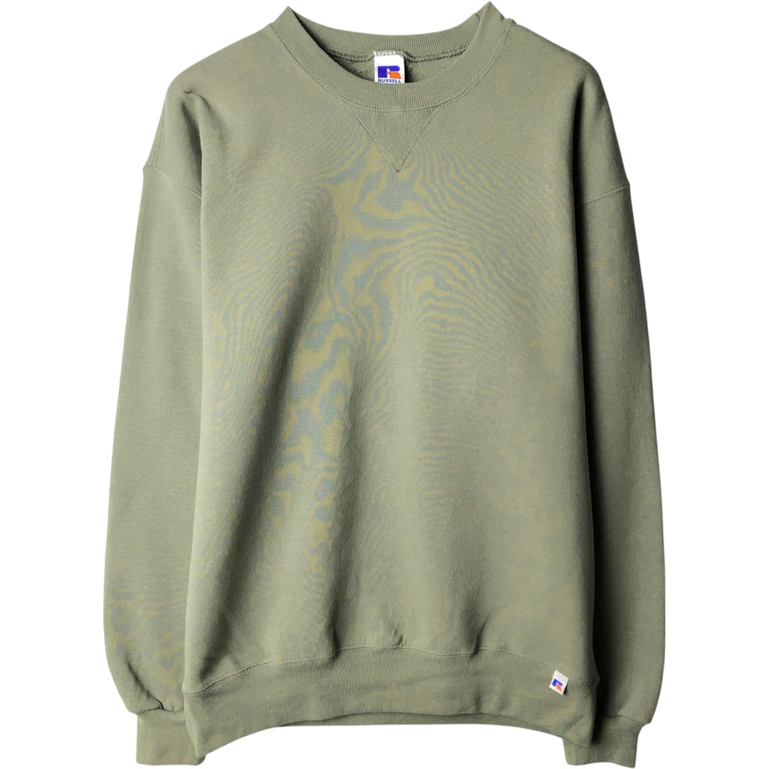 90'S Russell plain blank sweatshirt, sweatshirt, men's size L, vintage cotton Khaki type sage green Vintage Second Hand
