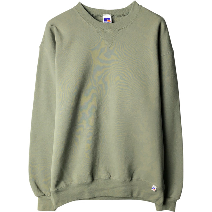 90'S Russell plain blank sweatshirt, sweatshirt, men's size L, vintage cotton Khaki type sage green Vintage Second Hand