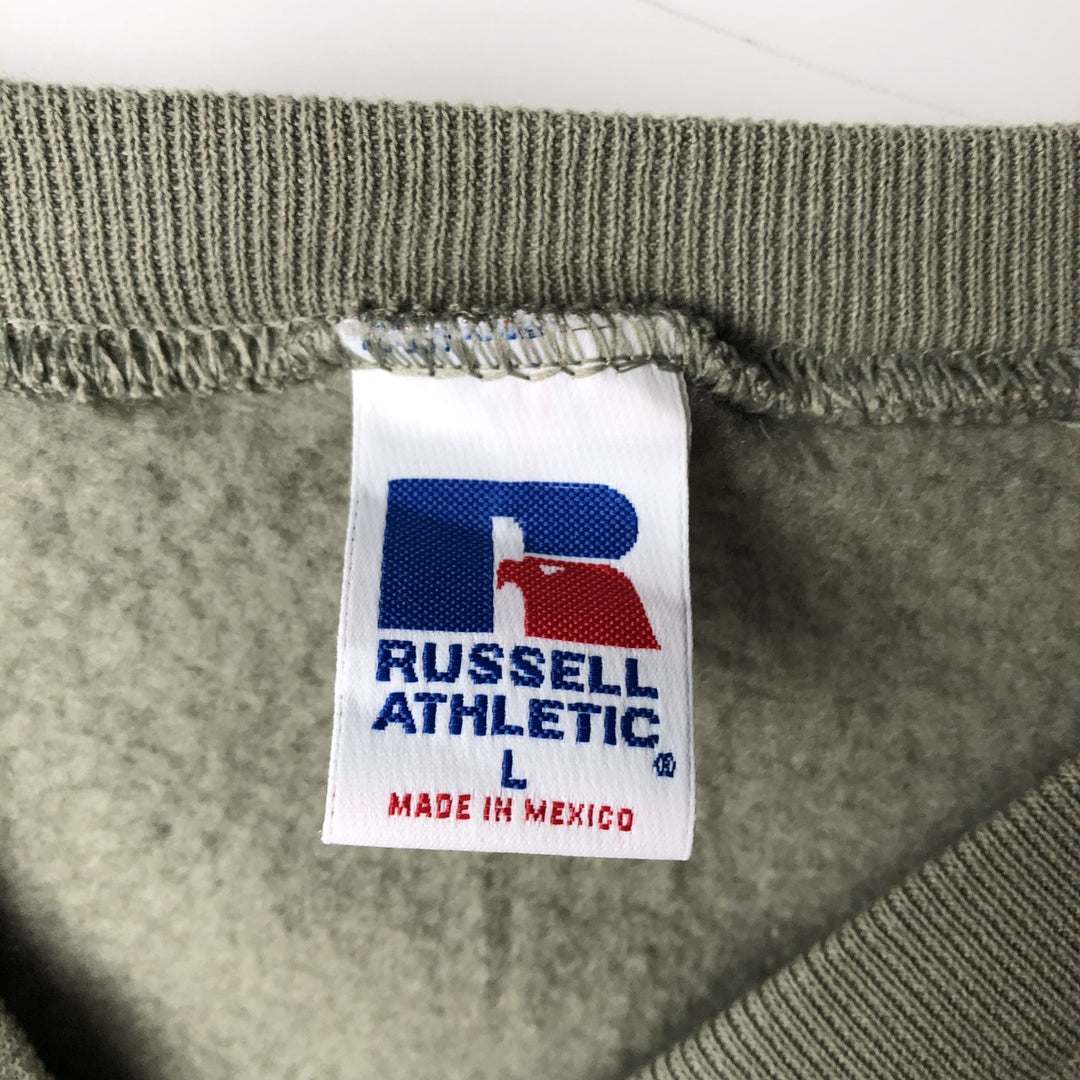 90'S Russell plain blank sweatshirt, sweatshirt, men's size L, vintage cotton Khaki type sage green Vintage Second Hand