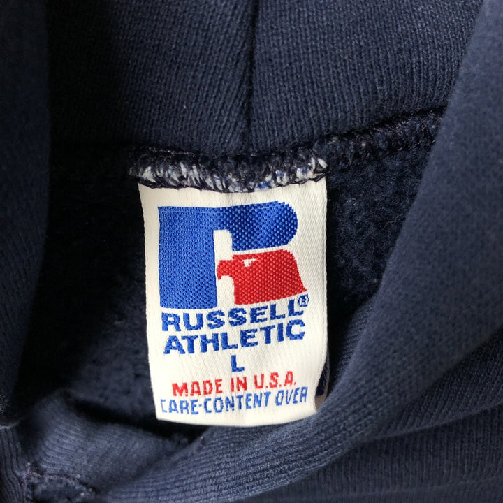 80s-90'S Russell sweatshirt pullover hoodie, made in USA, men's size L equivalent, vintage. cotton navy blue type Vintage Second Hand