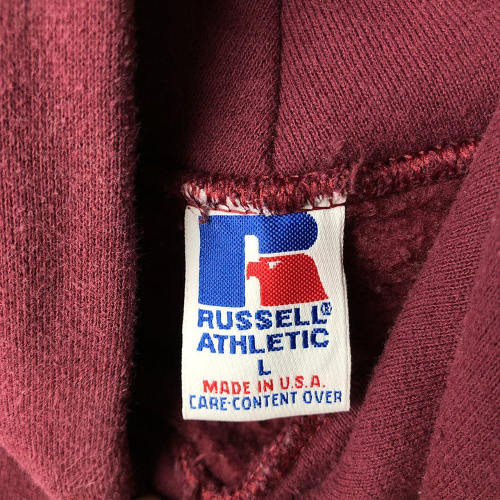80s-90'S Russell sweatshirt pullover hoodie, made in USA, men's size L equivalent, vintage. cotton Red type red-purple Vintage Second Hand