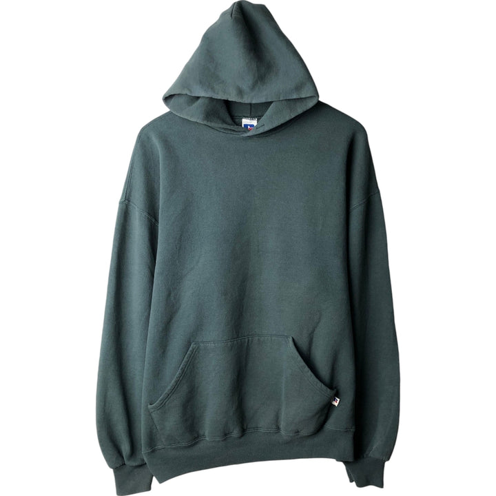 80s-90'S Russell sweatshirt pullover hoodie, made in USA, men's size XL equivalent, vintage. cotton Green type dark green Vintage Second Hand