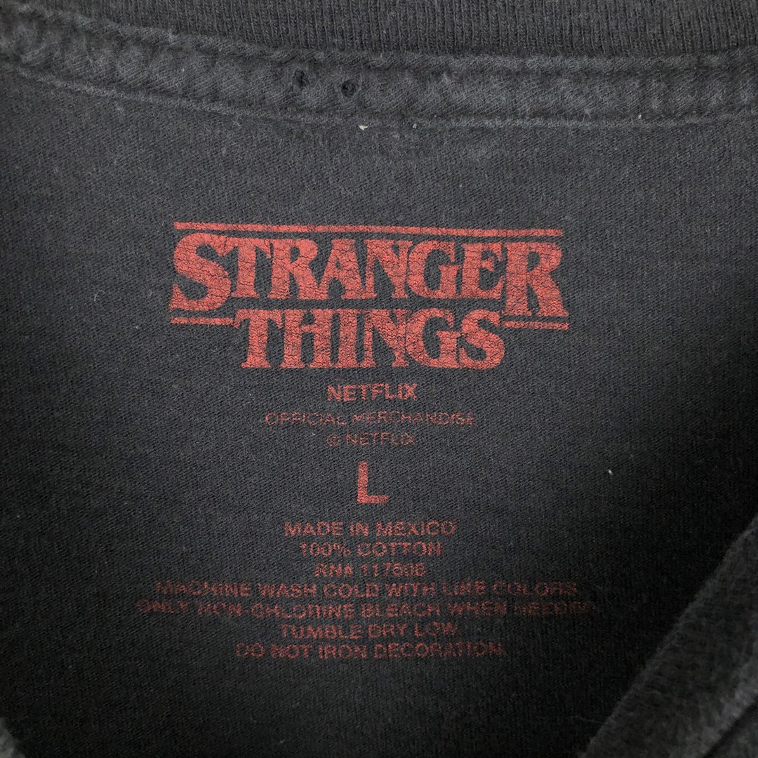 STRANGER THINGS Stranger Things Movie T-shirt Men's L size cotton black type Vintage Second Hand