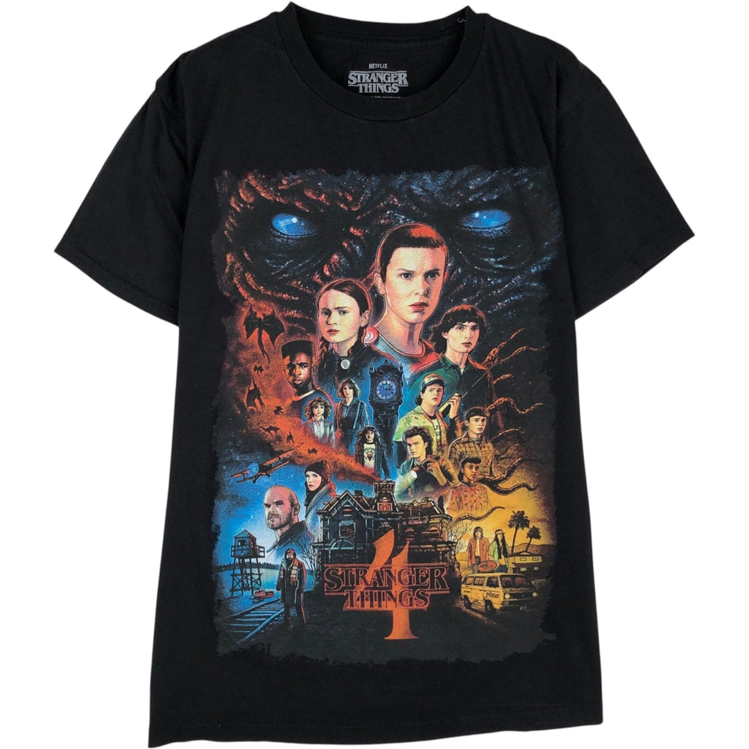 STRANGER THINGS Stranger Things Movie T-shirt Men's L size cotton black type Vintage Second Hand