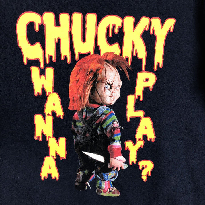 CHILD'S PLAY CHUCKY Movie T-Shirt (Men's Size L) cotton navy blue type Vintage Second Hand