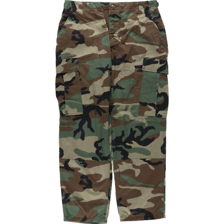 2000'S US Military Issue Camouflage Pattern Woodland Camo Military Cargo Pants Combat Pants Made in USA MEDIUM-SHORT Men's W35 equivalent Nylon Khaki type Vintage Second Hand