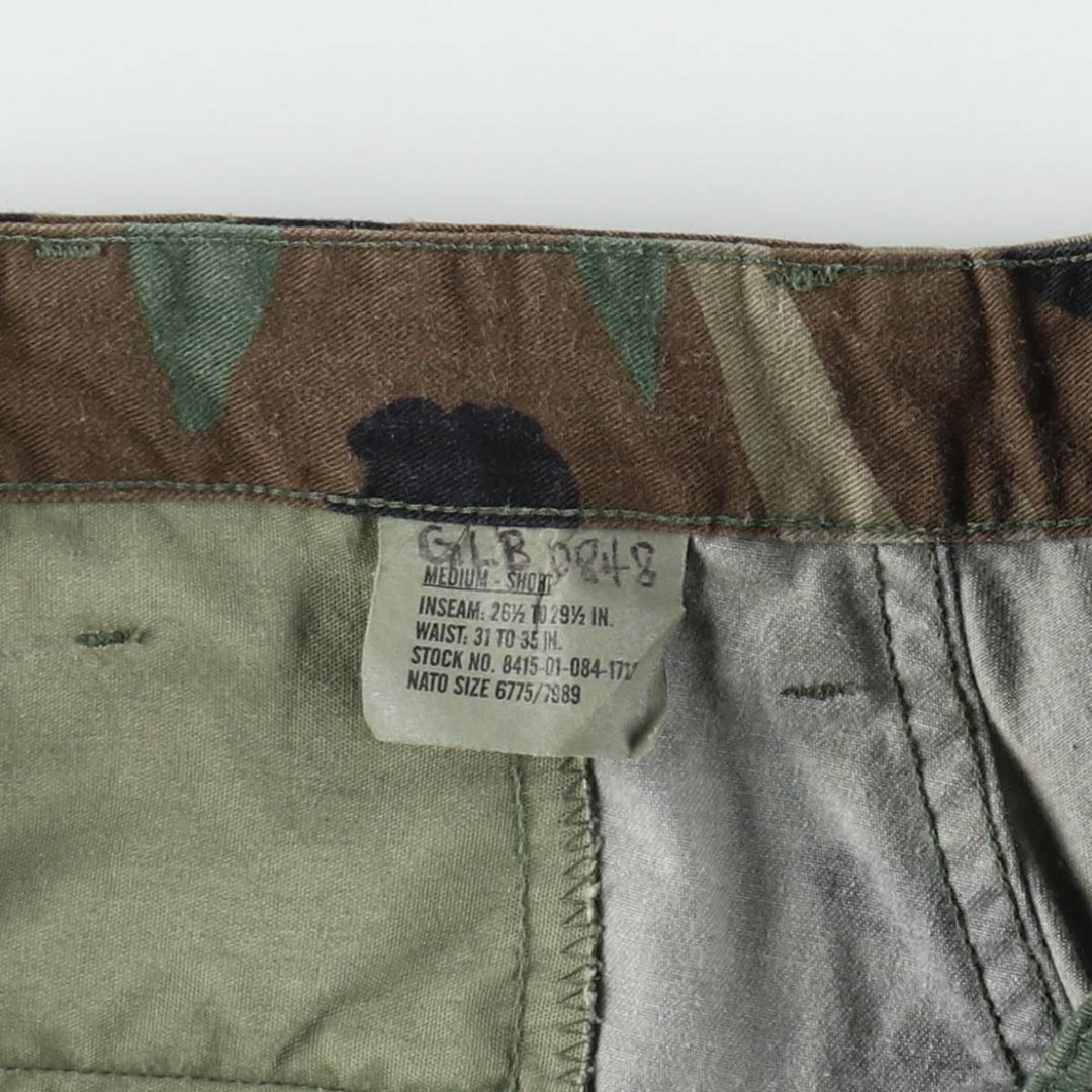 2000'S US Military Issue Camouflage Pattern Woodland Camo Military Cargo Pants Combat Pants Made in USA MEDIUM-SHORT Men's W35 equivalent Nylon Khaki type Vintage Second Hand