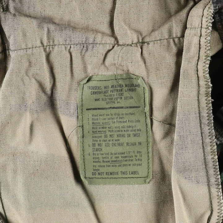 1990'S US Military Issue Camouflage Pattern Woodland Camo Ripstop Military Cargo Pants Combat Pants Made in USA MEDIUM-SHORT cotton Khaki type Vintage Second Hand