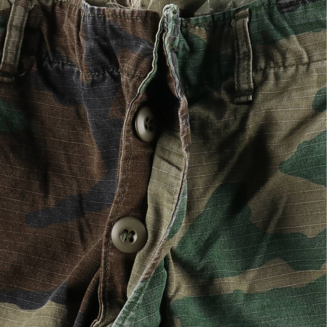 1990'S US Military Issue Camouflage Pattern Woodland Camo Ripstop Military Cargo Pants Combat Pants Made in USA MEDIUM-SHORT cotton Khaki type Vintage Second Hand