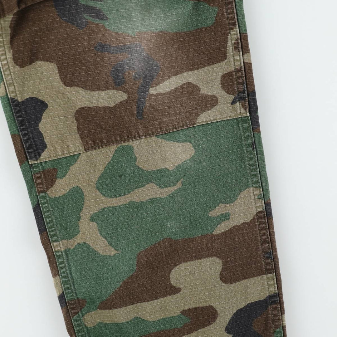 1990'S US Military Issue Camouflage Pattern Woodland Camo Ripstop Military Cargo Pants Combat Pants Made in USA MEDIUM-SHORT cotton Khaki type Vintage Second Hand