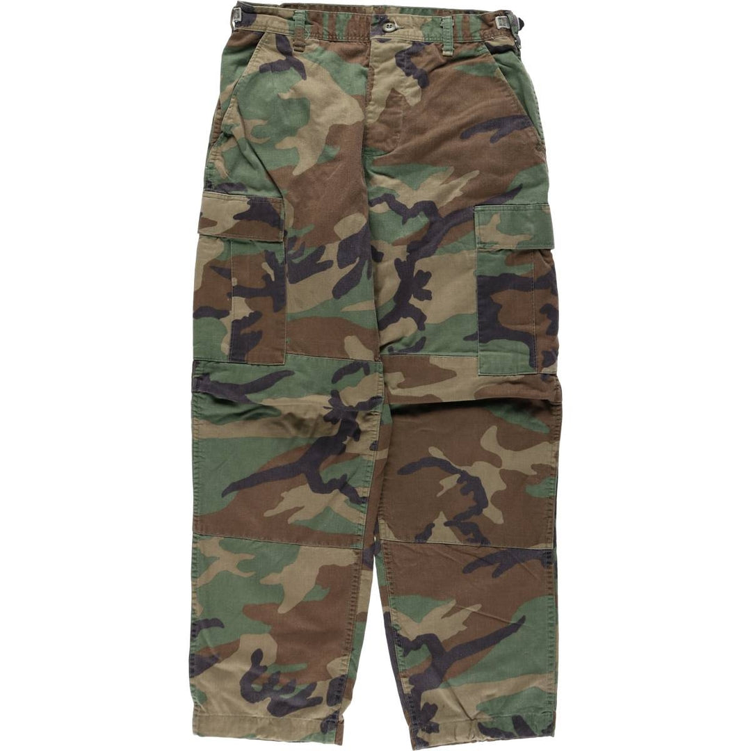 1990'S US Military Issue Camouflage Pattern Woodland Camo Military Cargo Pants Combat Pants Made in USA Small-Short Men's W30 Equivalent cotton Khaki type Vintage Second Hand