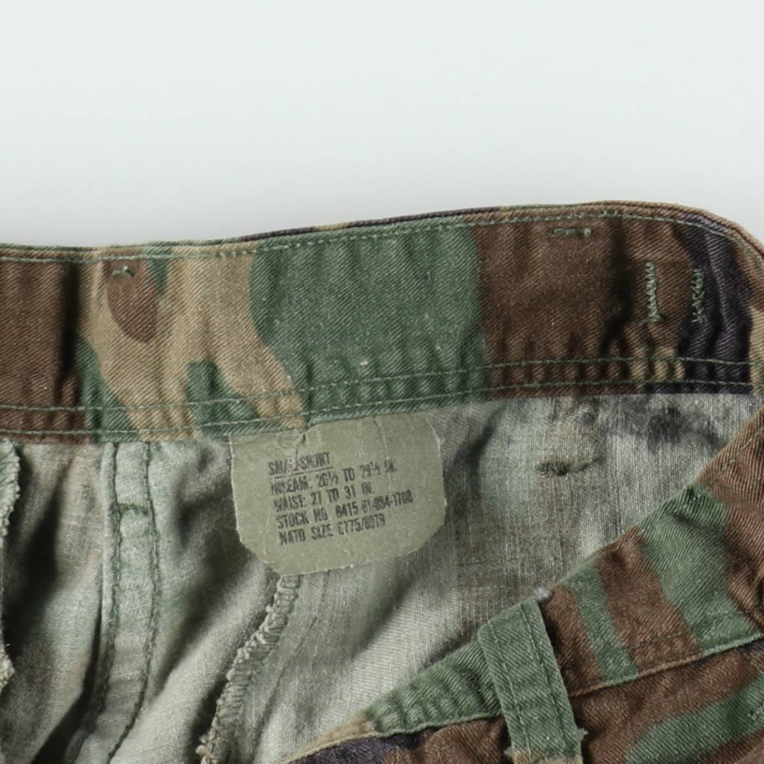 1990'S US Military Issue Camouflage Pattern Woodland Camo Military Cargo Pants Combat Pants Made in USA Small-Short Men's W30 Equivalent cotton Khaki type Vintage Second Hand