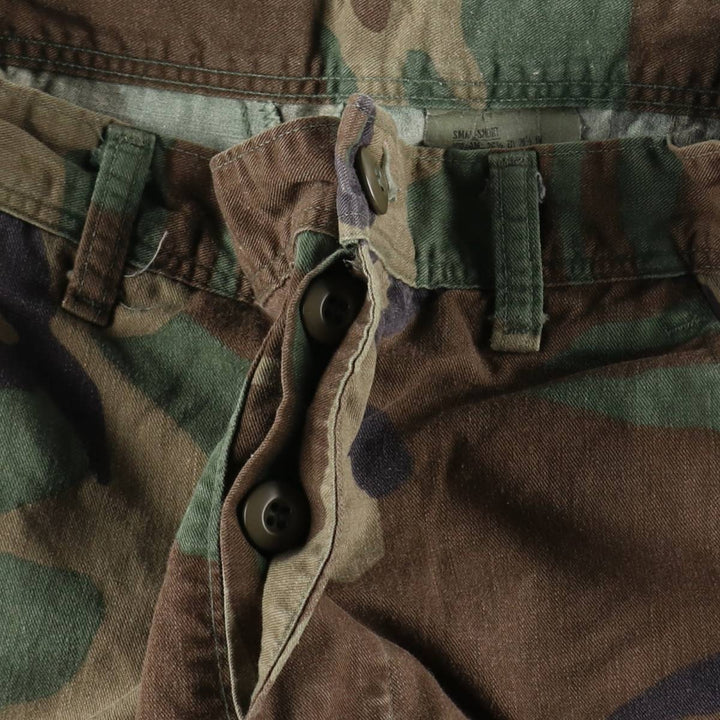 1990'S US Military Issue Camouflage Pattern Woodland Camo Military Cargo Pants Combat Pants Made in USA Small-Short Men's W30 Equivalent cotton Khaki type Vintage Second Hand