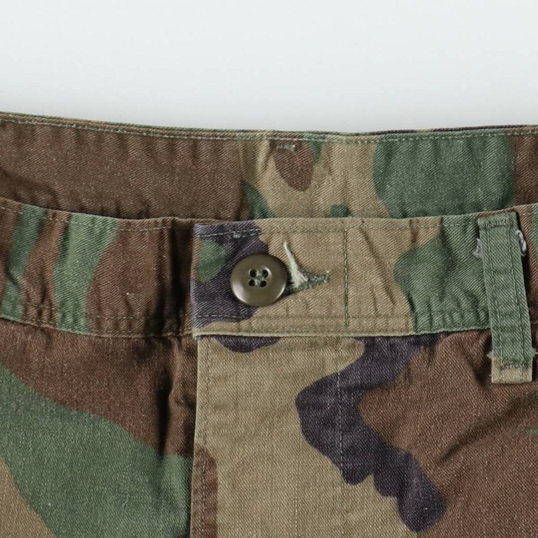 1990'S US Military Issue Camouflage Pattern Woodland Camo Military Cargo Pants Combat Pants Made in USA Small-Short Men's W30 Equivalent cotton Khaki type Vintage Second Hand