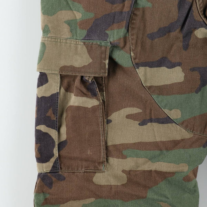 1990'S US Military Issue Camouflage Pattern Woodland Camo Military Cargo Pants Combat Pants Made in USA Small-Short Men's W30 Equivalent cotton Khaki type Vintage Second Hand