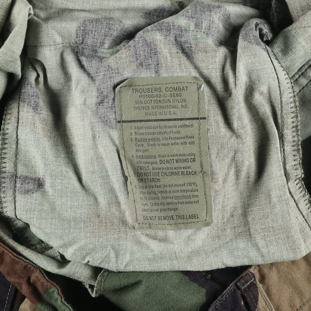 Big Size 90'S Civilian Camouflage Pattern Woodland Camo Military Cargo Pants Made in USA Men's W43 Equivalent Vintage cotton Khaki type Vintage Second Hand