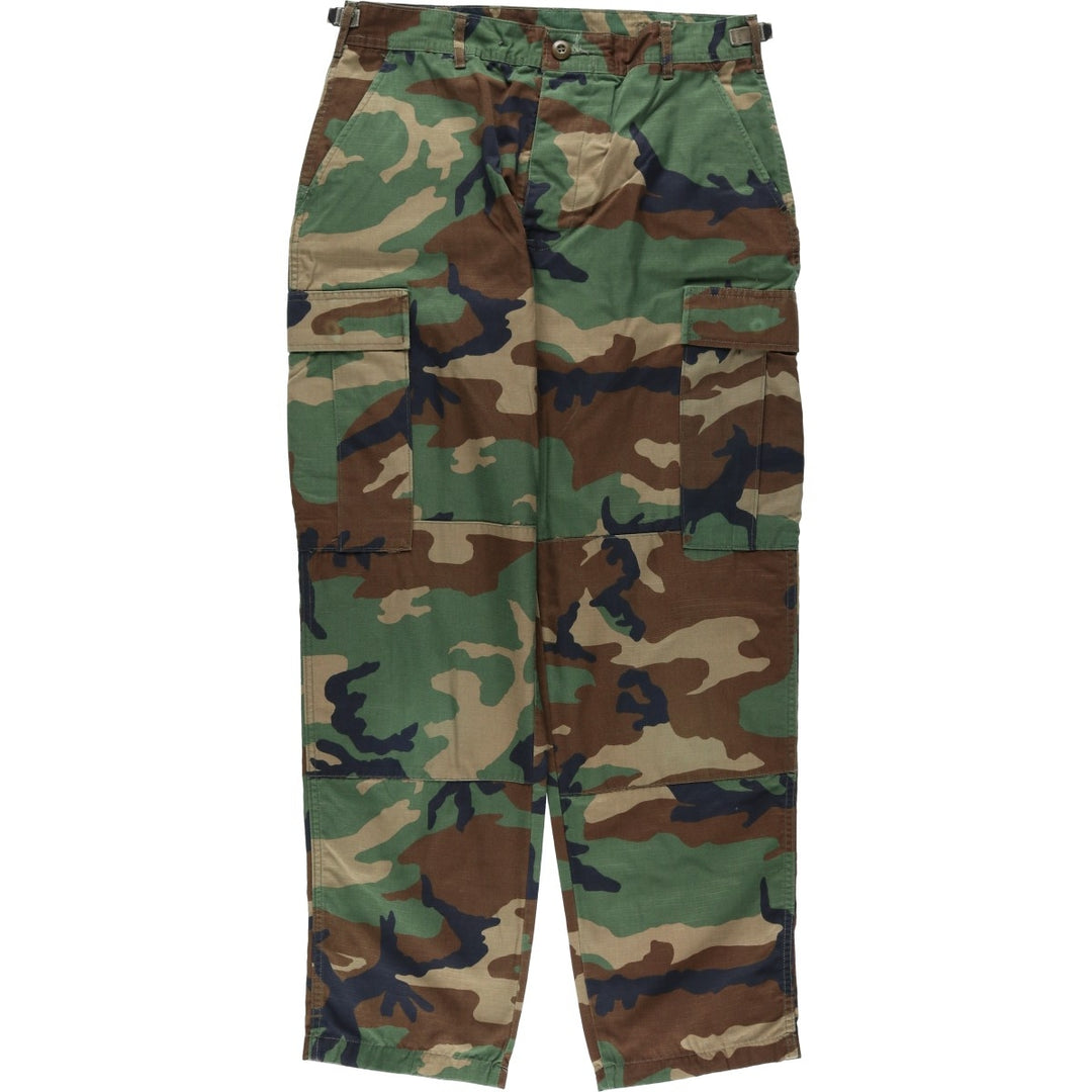 2000'S US Military Issue Camouflage Pattern Woodland Camo Ripstop Military Cargo Pants, Made in USA, MEDIUM-REGULAR (Men's W33 equivalent) cotton Khaki type Vintage Second Hand