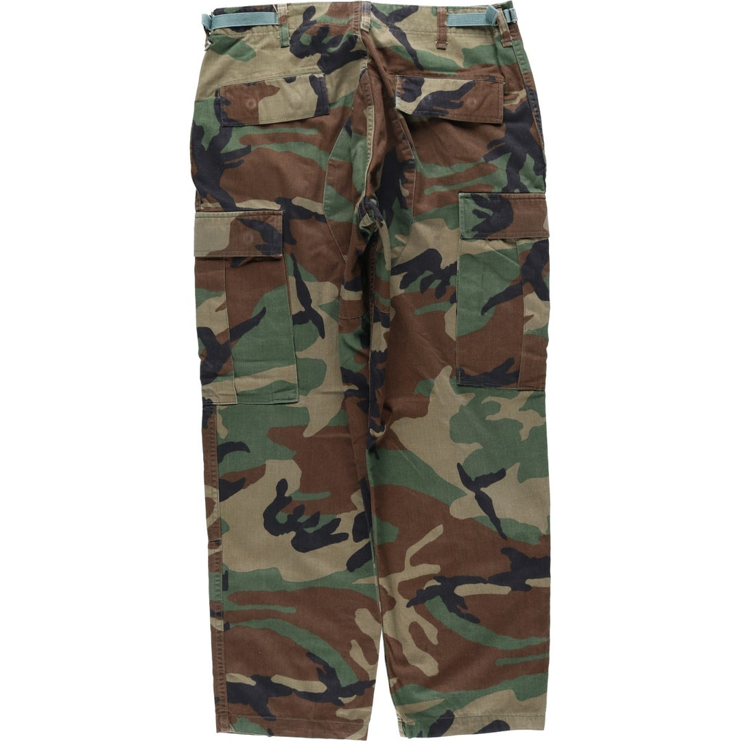 1990'S US Military Issue Camouflage Pattern Woodland Camo Military Cargo Pants, Made in USA, Medium-Short, Men's W34 (approx.), Vintage Nylon Khaki type Vintage Second Hand