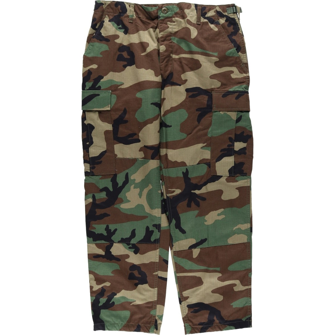 2000'S US Military Issue Camouflage Pattern Woodland Camo Military Cargo Pants, Made in USA, Medium-Short, Men's W34 equivalent. cotton Khaki type Vintage Second Hand