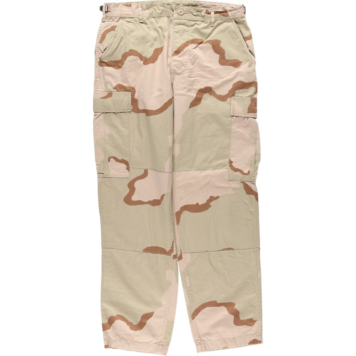 2000'S US Military Issue Camouflage Pattern 3C Desert Camo Ripstop Military Cargo Pants, Made in USA, MEDIUM-REGULAR (Men's W35 equivalent) cotton Khaki type beige Vintage Second Hand