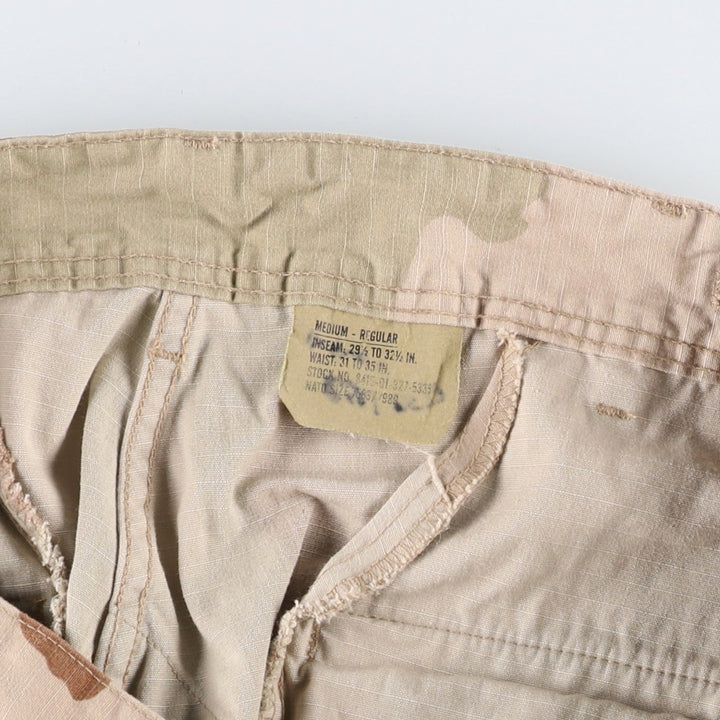 2000'S US Military Issue Camouflage Pattern 3C Desert Camo Ripstop Military Cargo Pants, Made in USA, MEDIUM-REGULAR (Men's W35 equivalent) cotton Khaki type beige Vintage Second Hand