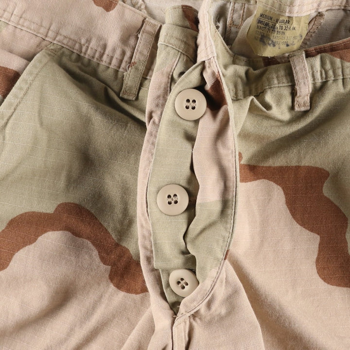 2000'S US Military Issue Camouflage Pattern 3C Desert Camo Ripstop Military Cargo Pants, Made in USA, MEDIUM-REGULAR (Men's W35 equivalent) cotton Khaki type beige Vintage Second Hand