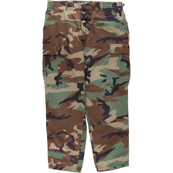 90'S US Military Genuine Woodland Camo Ripstop Military Cargo Pants Combat Pants Made in USA LARGE-REGULAR Nylon Khaki type Vintage Second Hand