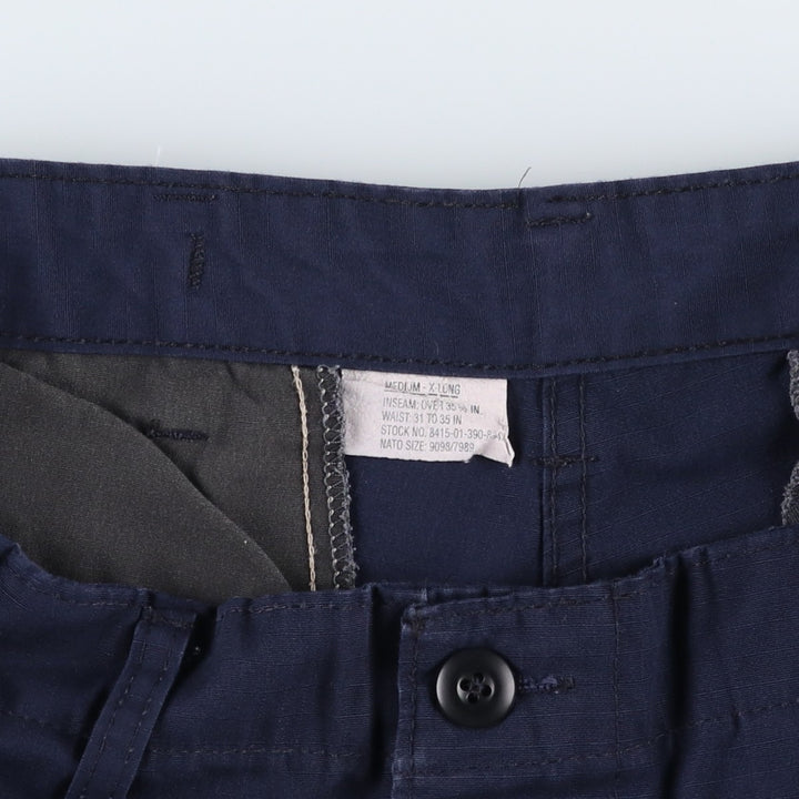 Civilian-made ripstop military cargo pants/combat pants, made in the USA, medium-x-long, men's size W34 equivalent. polyester navy blue type Vintage Second Hand