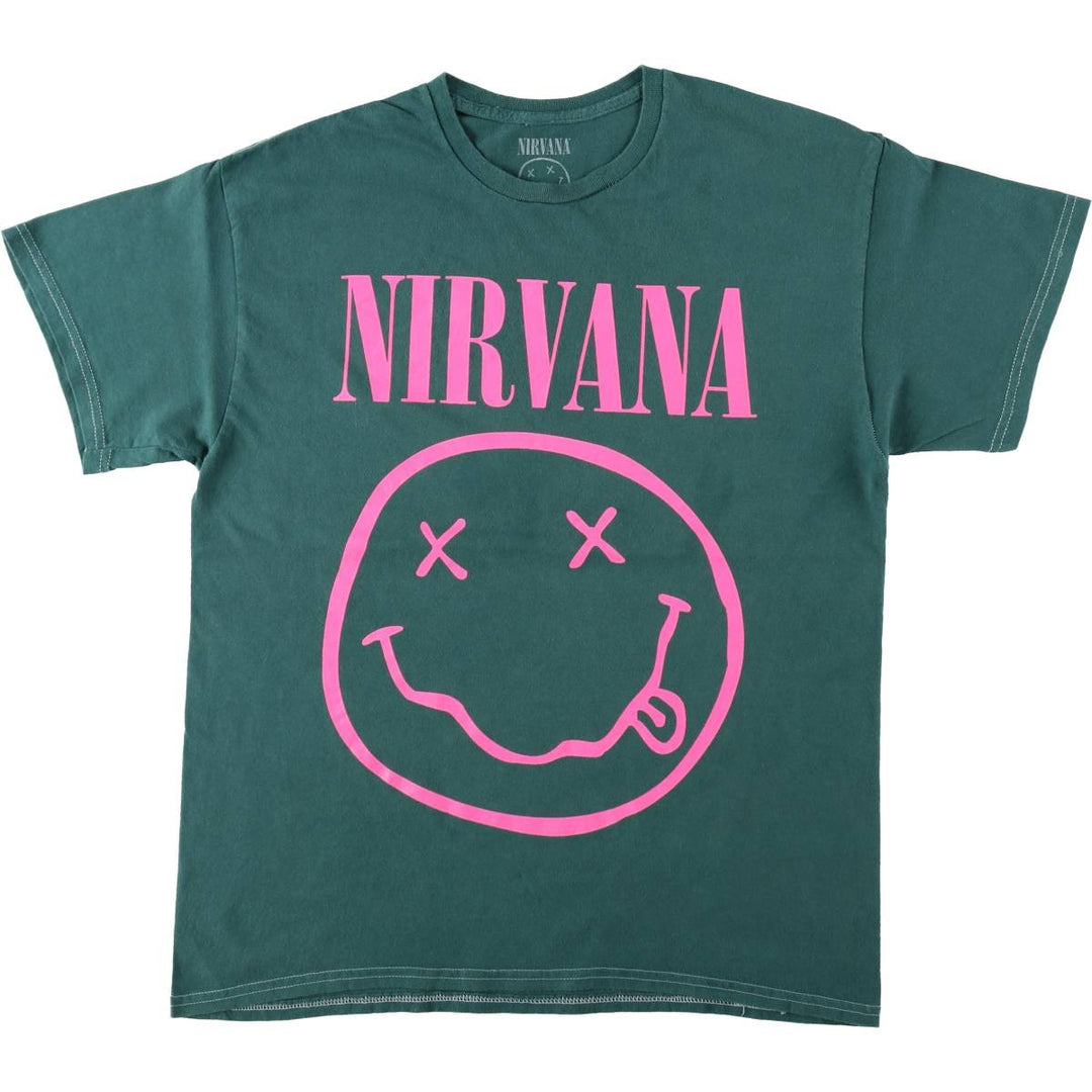 NIRVANA Nirvana Band T-shirt, Band T, Men's L size cotton green type Vintage Second Hand