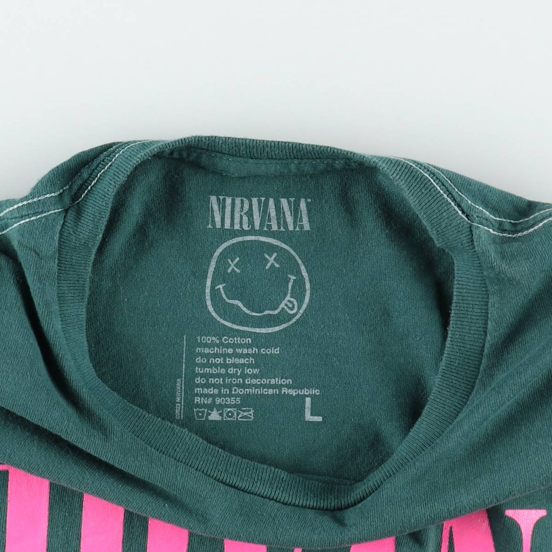 NIRVANA Nirvana Band T-shirt, Band T, Men's L size cotton green type Vintage Second Hand