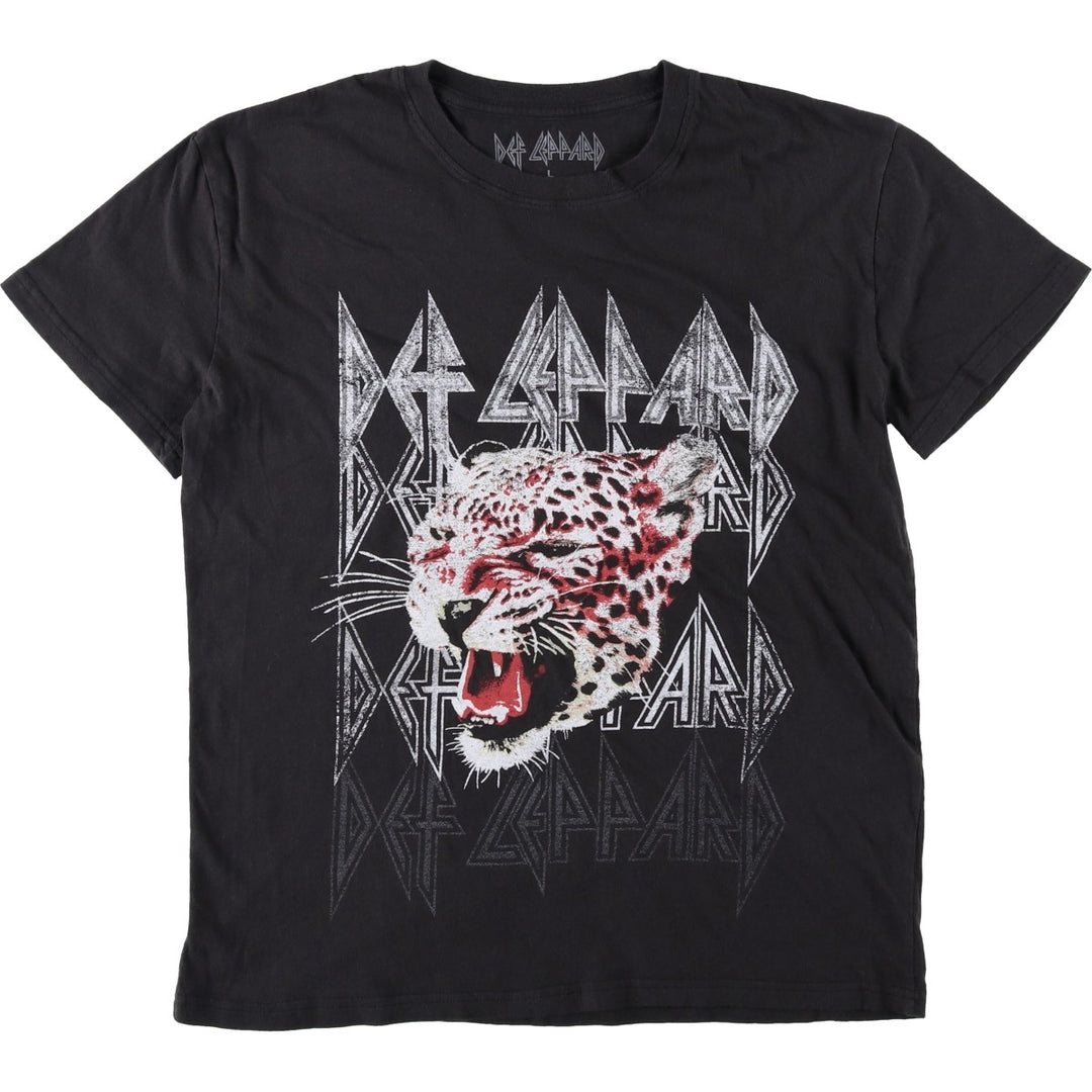 DEF LEPPARD Def Leppard Leopard Pattern Leopard Pattern Band T-shirt Band T Men's L size cotton black type Vintage Second Hand