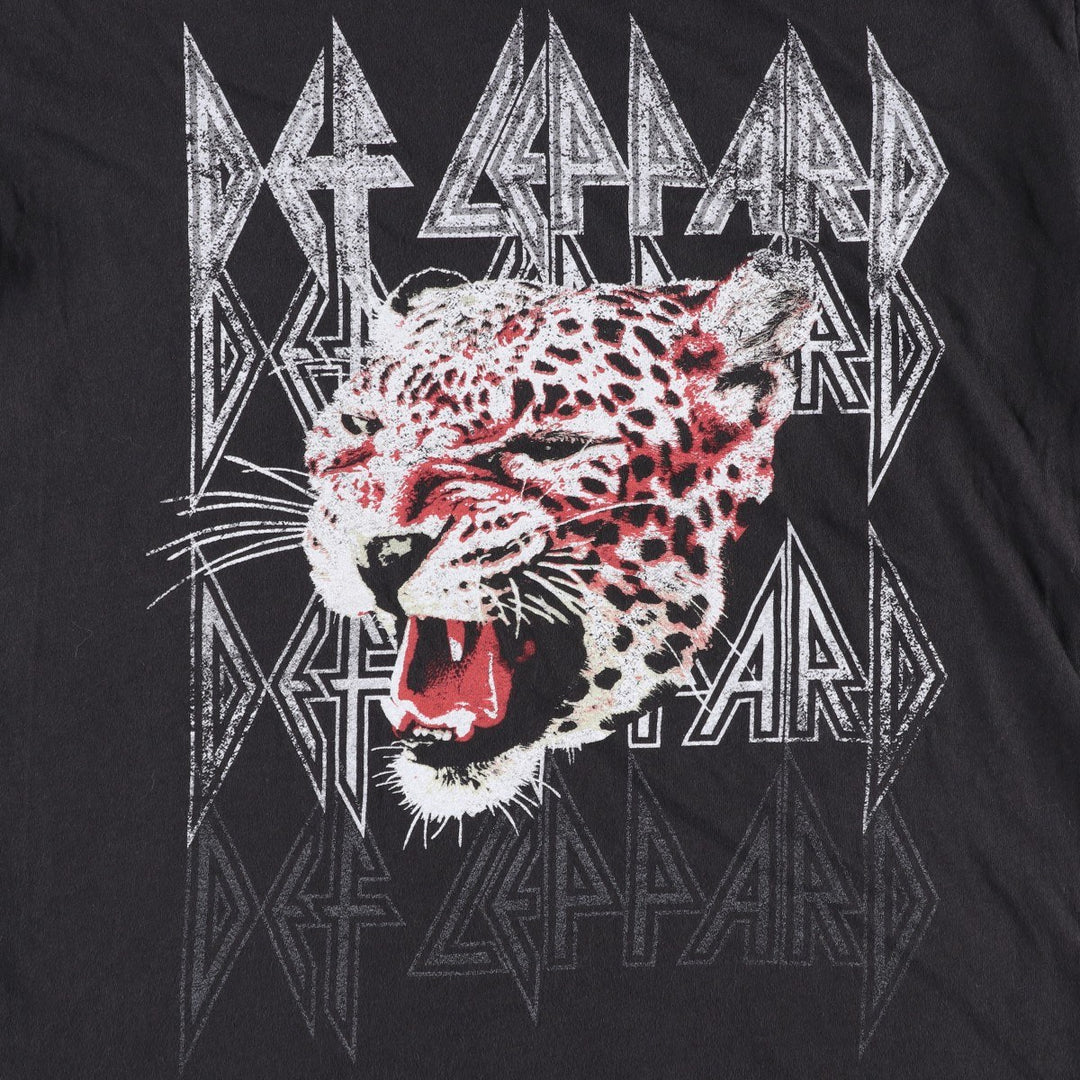 DEF LEPPARD Def Leppard Leopard Pattern Leopard Pattern Band T-shirt Band T Men's L size cotton black type Vintage Second Hand