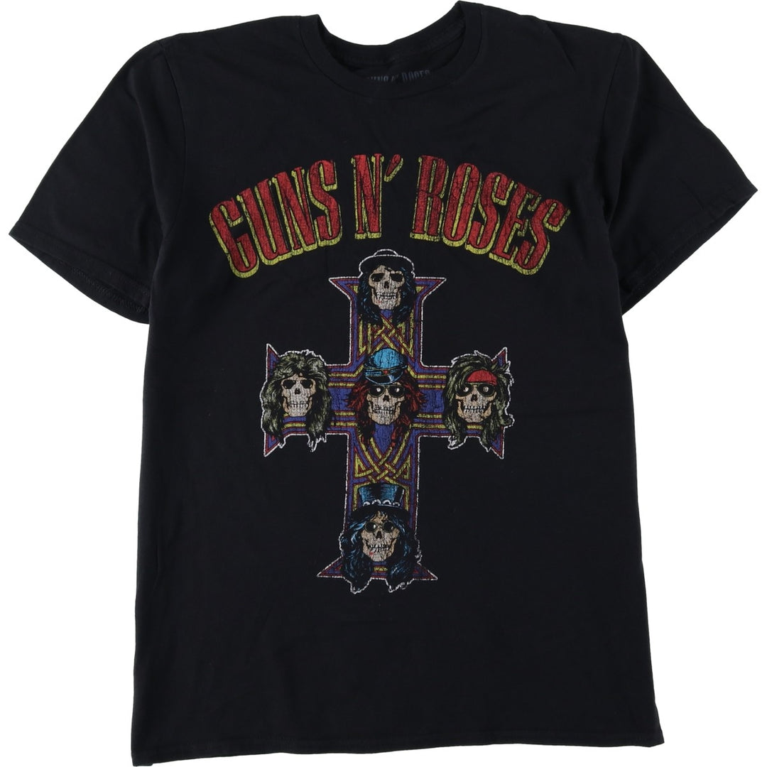GUNS N' ROSES Skull Pattern Band T-shirt, Men's M size cotton black type Vintage Second Hand