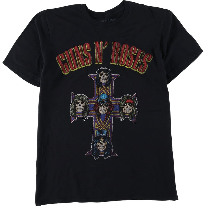 GUNS N' ROSES Skull Pattern Band T-shirt, Men's M size cotton black type Vintage Second Hand