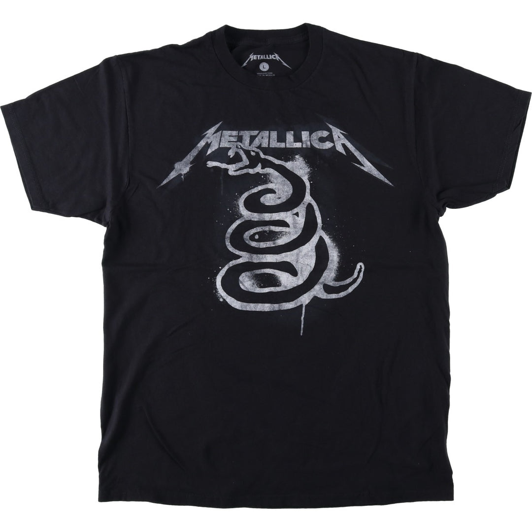 METALLICA Print Snake Pattern Python Band T-Shirt (Men's Size L) cotton black type Vintage Second Hand