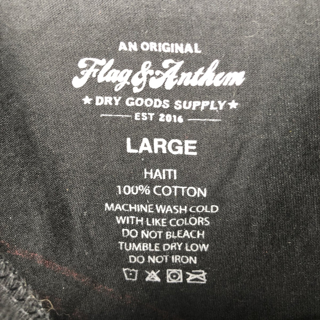 Flag and Anthem Skull Pattern Parody Print T-Shirt (Men's Size L) cotton black type Vintage Second Hand