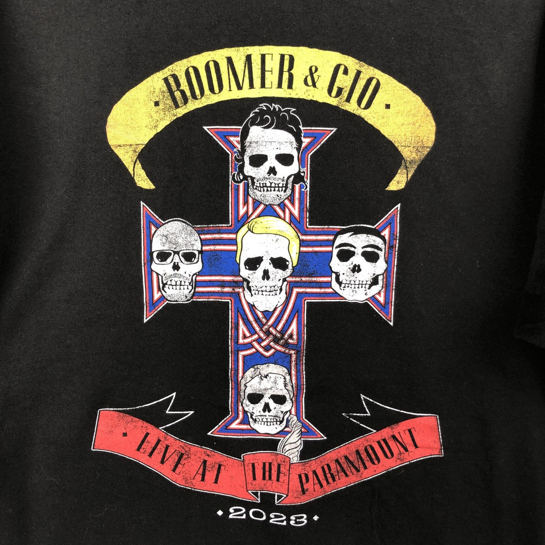 Flag and Anthem Skull Pattern Parody Print T-Shirt (Men's Size L) cotton black type Vintage Second Hand