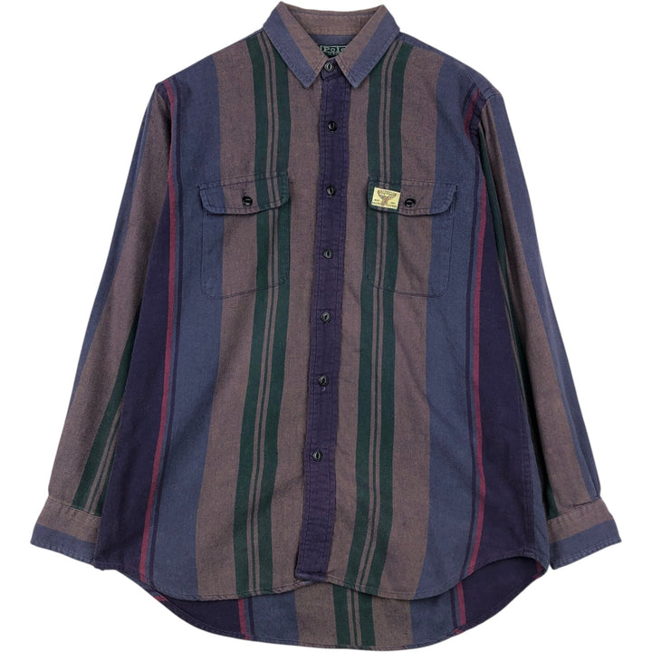90'S Ralph Lauren POLO by Ralph Lauren POLO SPORTSMAN Multi-stripe Long-Sleeve Light Flannel Shirt, Men's Size XL (approx.) cotton purple type Vintage Second Hand