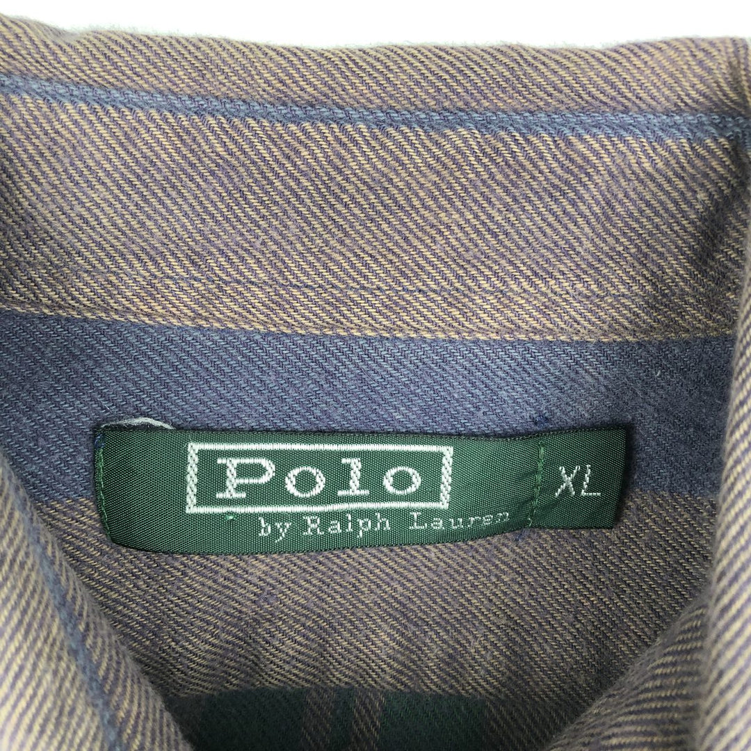 90'S Ralph Lauren POLO by Ralph Lauren POLO SPORTSMAN Multi-stripe Long-Sleeve Light Flannel Shirt, Men's Size XL (approx.) cotton purple type Vintage Second Hand