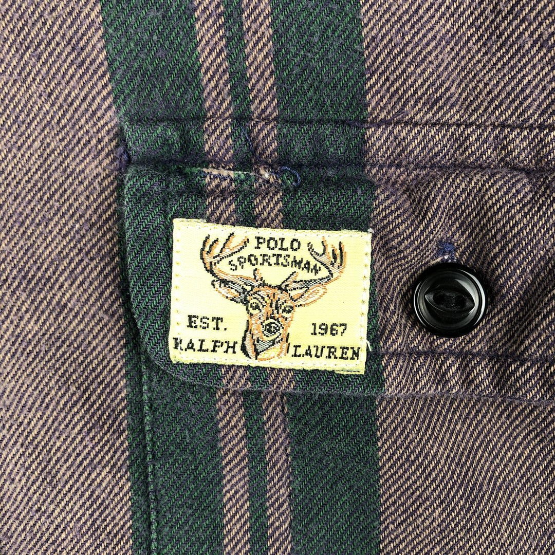 90'S Ralph Lauren POLO by Ralph Lauren POLO SPORTSMAN Multi-stripe Long-Sleeve Light Flannel Shirt, Men's Size XL (approx.) cotton purple type Vintage Second Hand