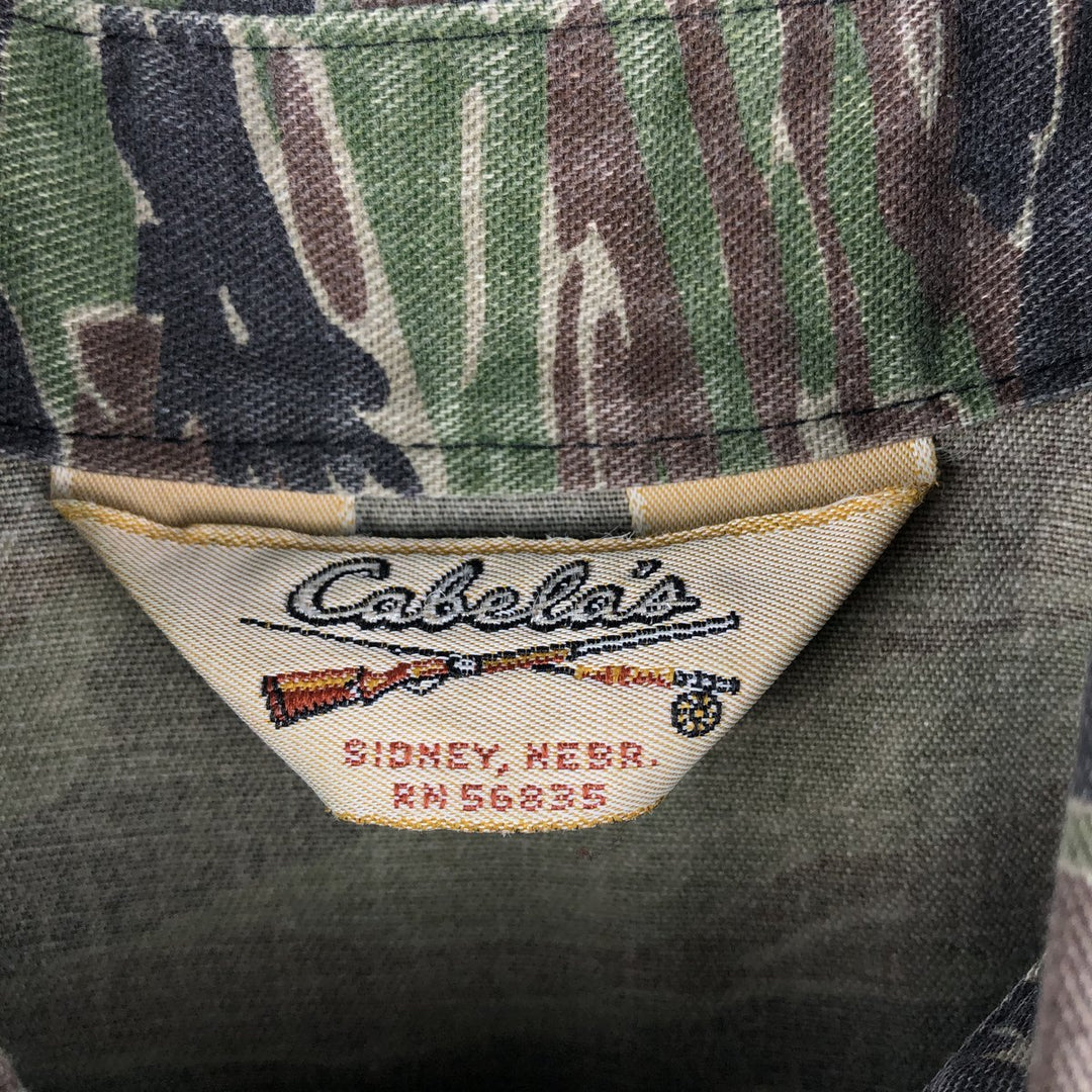 70s-80'S Cabelas Camouflage Pattern Tiger Stripe Camo Long-Sleeve Cotton Shirt, Men's Size XL (Equivalent), Vintage unclear brown type Vintage Second Hand